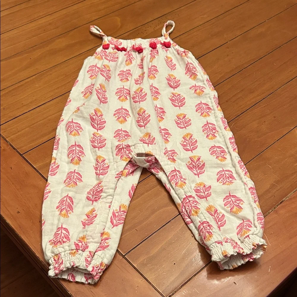 Old Navy Cream Jumpsuit with Pink and Yellow Leaf Print